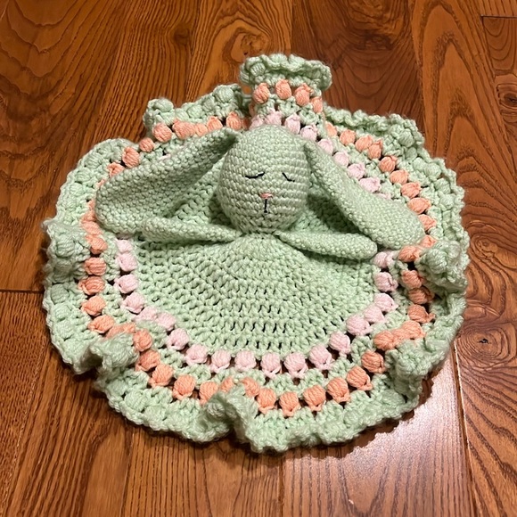 Handmade crocheted bunny baby security blanket - Picture 3 of 9